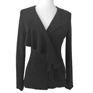 BOSTON PROPER Black Beyond Travel Ruffle Jacket Blazer Size 0 XS